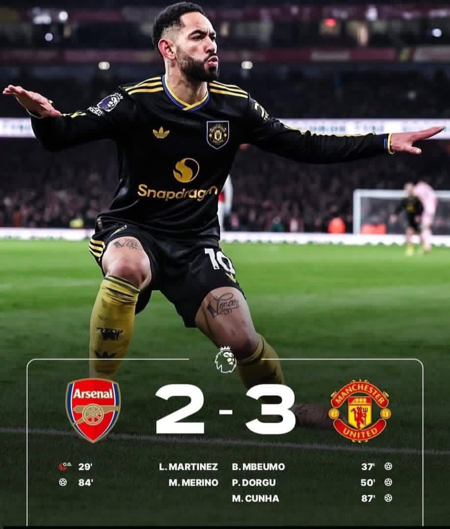 Manchester United Stun League Leader’s Arsenal 3:2 at Emirates